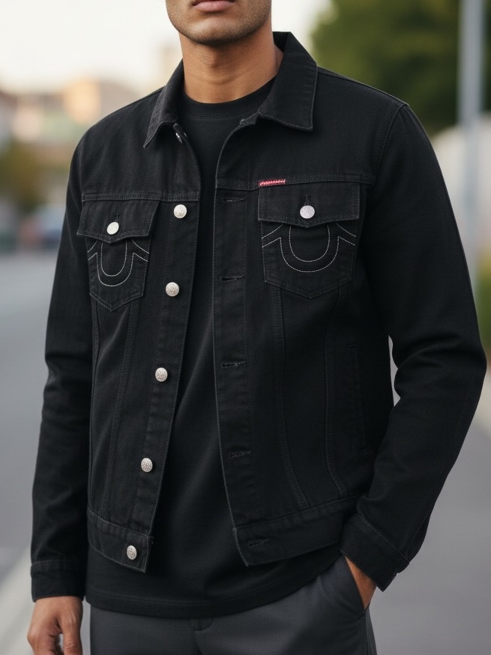 True Religion Men’s Black Denim Trucker Jacket Small